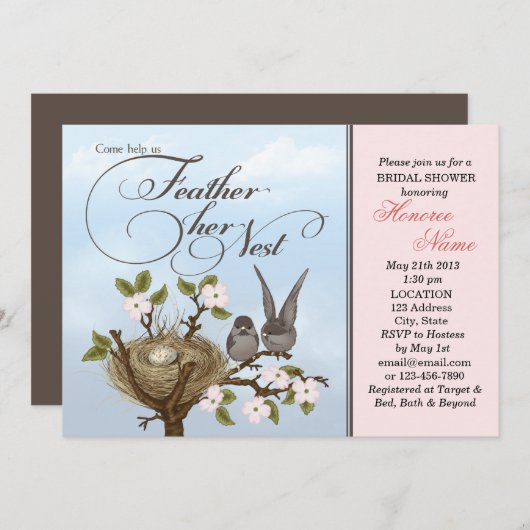 小さい鳥羽彼女の巣のシャワーの招待状 招待状 (正面/裏面)