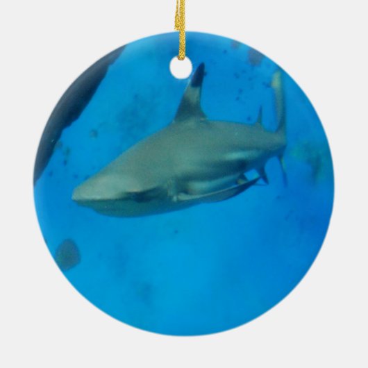 小さい黒によってひっくり返される鮫 セラミックオーナメント (裏面)