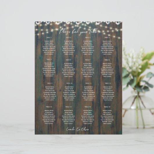 小さい16テーブルの素朴木製レースのシーティングチャート (スタンド正面)