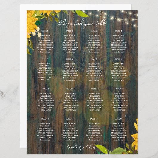 小さい16台の木製素朴ライトの座席表 (正面/裏面)