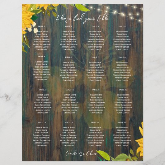 小さい16台の木製素朴ライトの座席表 (正面)