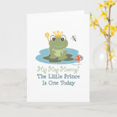 小さいFrog王子の第1誕生日の挨拶状 カード (黄色い花)