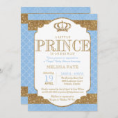 小さいRoyal王子の空色の金ゴールドのベビーシャワー 招待状 (正面/裏面)