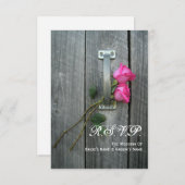 小さいRSVPを結婚する納屋の大戸およびピンクのバラ 出欠カード (正面/裏面)