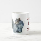 小さいsqirrel、臭いはコーヒーを好みます コーヒーマグカップ (中央)