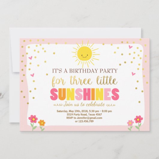 小さいsunshinesの誕生日の招待の接合箇所のパーティー 招待状 (正面)