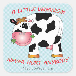 小さいveganismは決して傷つけませんでした誰でもをステッカー(牛) スクエアシール