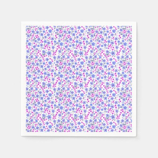 小さくてかわいい白青ピンクの花柄 スタンダードカクテルナプキン (正面)