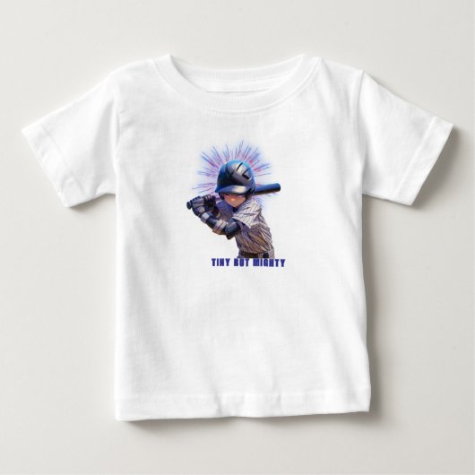 小さくても強い野球少年・少女デザイン ベビーTシャツ (正面)