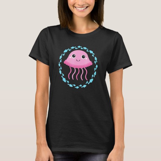 小さくて可愛いクラゲの魚の輪 Tシャツ (正面)