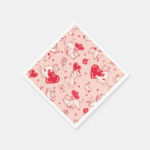 小さくて可愛い猫とハート。おもしろいパーティー スタンダードカクテルナプキン (角)