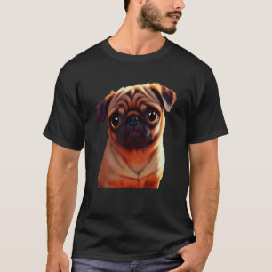 小さくて愛らしい茶色いパグパピー油絵を描ドッグペット Tシャツ