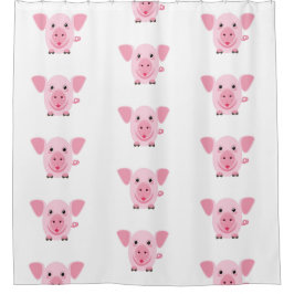 小さく幸せでかわいいピンクのブタ シャワーカーテン