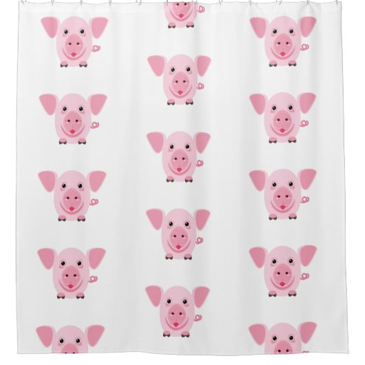 小さく幸せでかわいいピンクのブタ シャワーカーテン (正面)