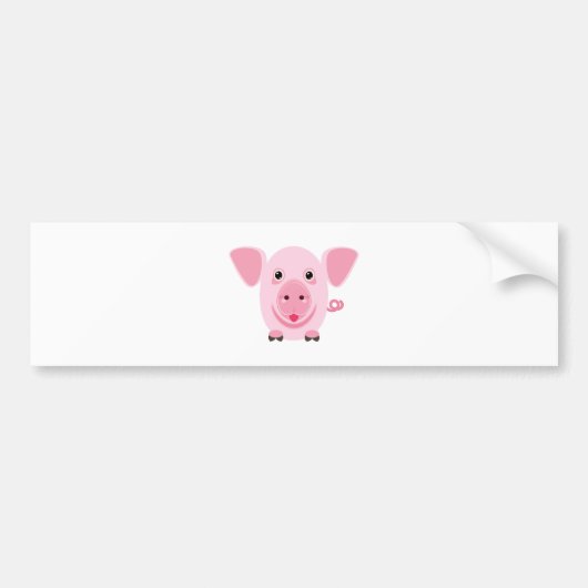 小さく幸せでかわいいピンクのブタ バンパーステッカー (正面)