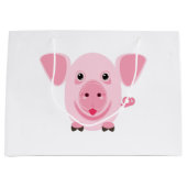 小さく幸せでかわいいピンクのブタ ラージペーパーバッグ (正面)