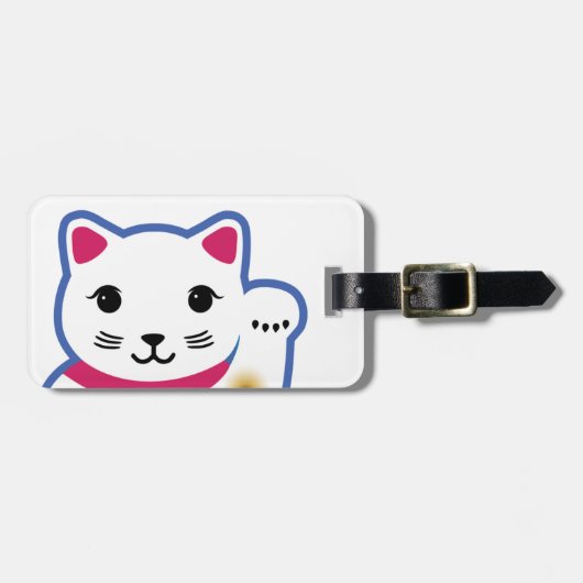 小さく幸運な猫、Maneki-nekoの招き猫 ラゲッジタグ (正面横)