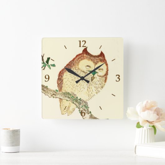 小さく日本のなフクロウ スクエア壁時計 (ホーム)