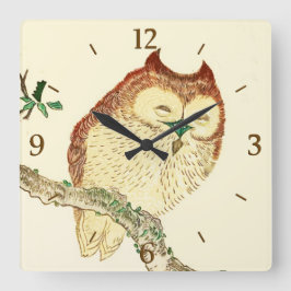 小さく日本のなフクロウ スクエア壁時計