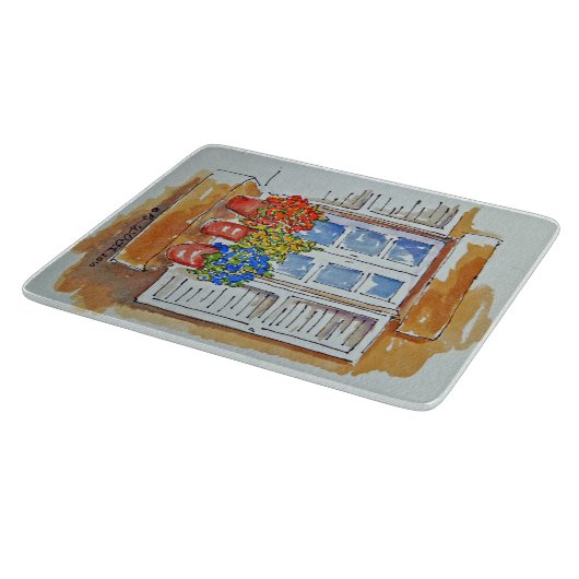 小さく装飾的なガラスまな板 カッティングボード (角)