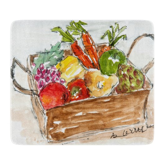 小さく装飾的なガラスまな板 カッティングボード (正面)