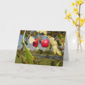 小さく赤いりんごの挨拶状 カード (黄色い花)