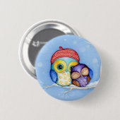 小さく赤いベレー帽のフクロウ 缶バッジ (正面&裏面)