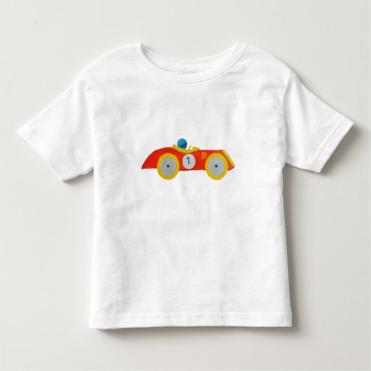 小さく赤いロードスターのレースカーの子供の第1誕生日 トドラーTシャツ (正面)