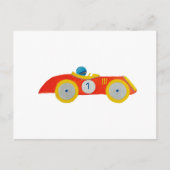 小さく赤いロードスターのレースカーの子供の第1誕生日 ポストカード (正面)