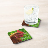 小さく赤い置く雌鶏- RIRまたはISAブラウンの鶏 コースター (右側)