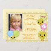 小さく黄色いひよこの誕生日の招待状 招待状 (正面/裏面)