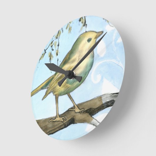 小さく黄色い鳥は調べる枝でとまりました ラウンド壁時計 (傾斜)