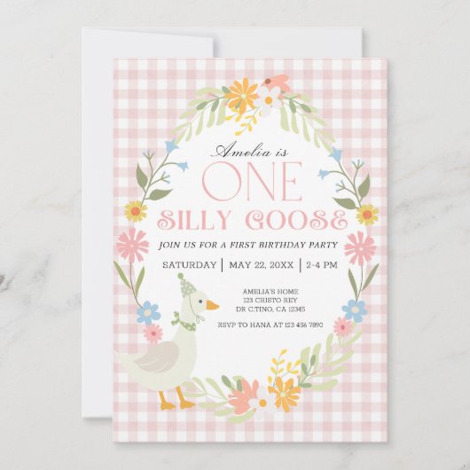 小さなあひるのテーマの1歳の誕生日招待状 招待状 (正面)