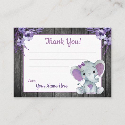 小さなありがとうあなたラベルと文字象パープル 名刺 (正面)