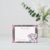 小さなありがとうラベルと文字象ピンクグレー 名刺 (スタンド正面)