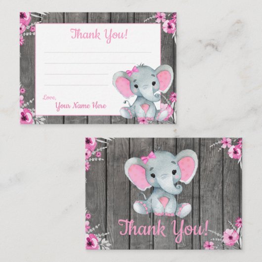 小さなありがとうラベルと文字象ピンクグレー 名刺 (正面/裏面)