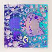 小さなおばあさん。猫と魚の仲間 ジグソーパズル (横)