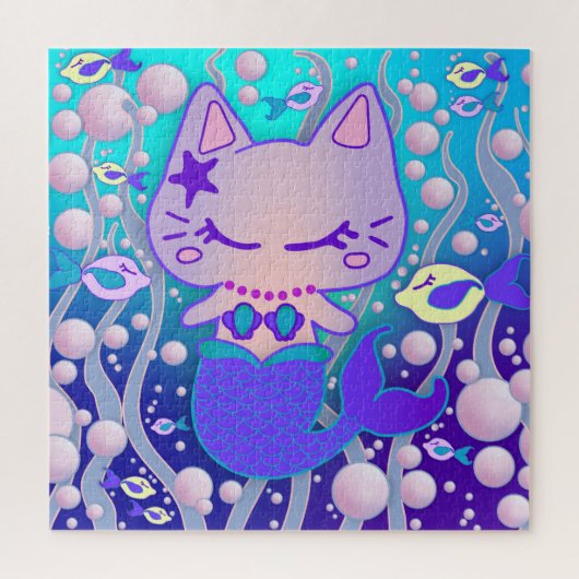 小さなおばあさん。猫と魚の仲間 ジグソーパズル (縦)