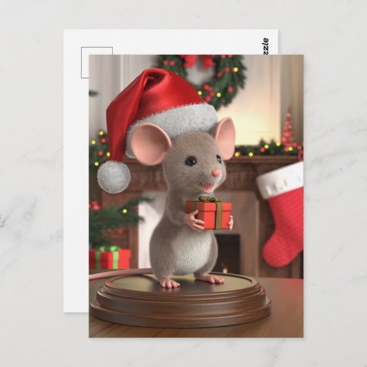 小さなおもしろいクリスマスマウス ポストカード (正面/裏面)