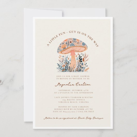 小さなおもしろい男キノコ秋赤ちゃんシャワー 招待状 (正面)