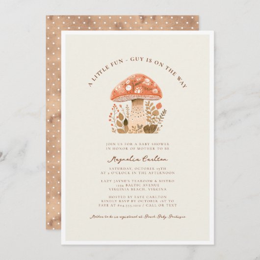 小さなおもしろい男キノコ秋赤ちゃんシャワー 招待状 (正面/裏面)