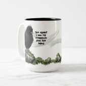 小さなおもしろい黒の鳥の皮肉な良い朝 ツートーンマグカップ (正面左)