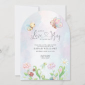 小さなお洒落ラブバグ虹の赤ちゃんシャワー 招待状 (正面)