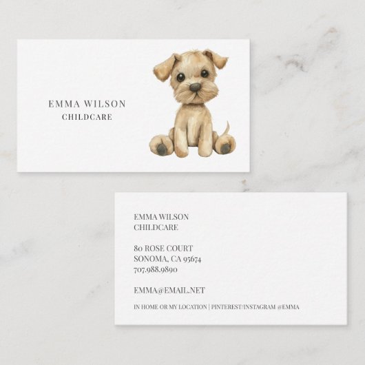 小さなお洒落子犬の託児の名刺 名刺 (正面/裏面)
