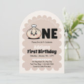 小さなお饅頭のバオディムサムガール 1歳の誕生日 招待状 (スタンド正面)