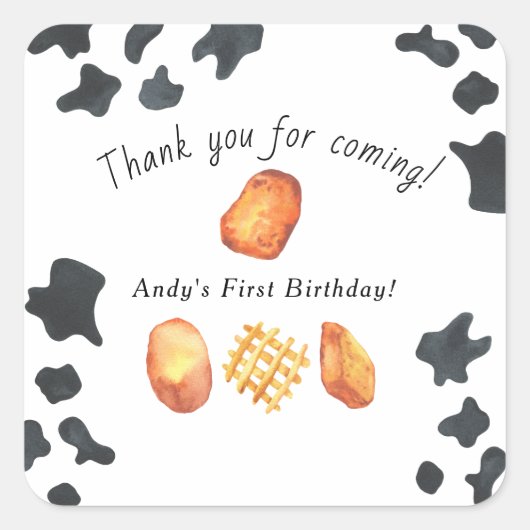 小さなかけらが1歳の誕生日を迎える Kids Birthday スクエアシール (正面)