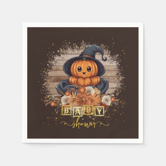 小さなかぼちゃかわいいかわいいグリッター赤ちゃんシャワー スタンダードカクテルナプキン (正面)