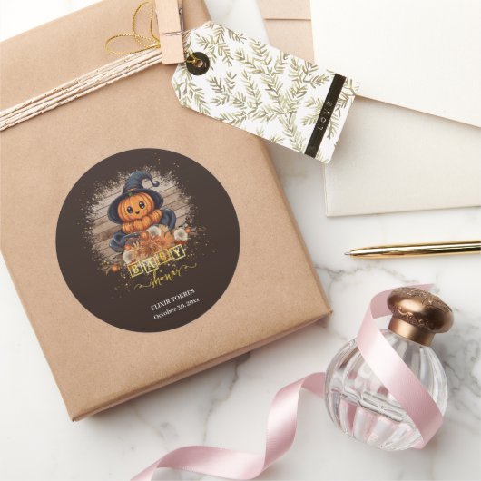 小さなかぼちゃかわいいかわいいグリッター赤ちゃんシャワー ラウンドシール (ギフト)