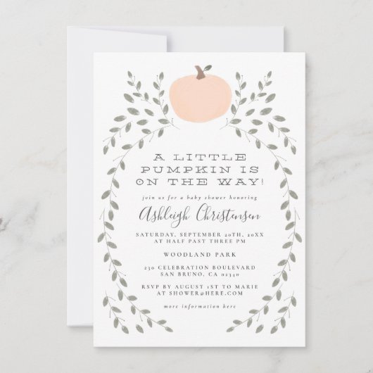 小さなかぼちゃかわいい手素朴引き赤ちゃんシャワー 招待状 (正面)
