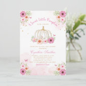 小さなかぼちゃかわいい秋フローラ女の子ベビーシャワー 招待状 (スタンド正面)